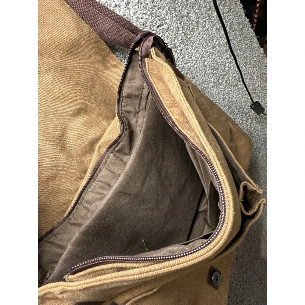 Greg Norman Canvas Messenger Bag Brown Crossbody Laptop Travel NWT